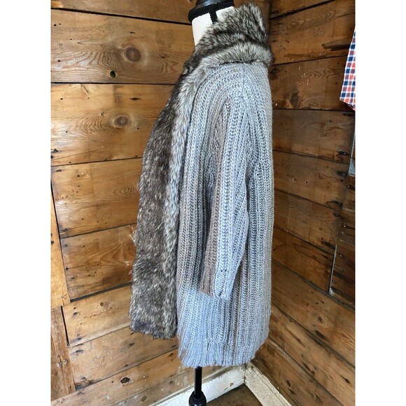 ZARA Wool Blend Sweater Women’s M Open Front Faux Fur Trimmed Short Sleeve - Picture 4 of 10